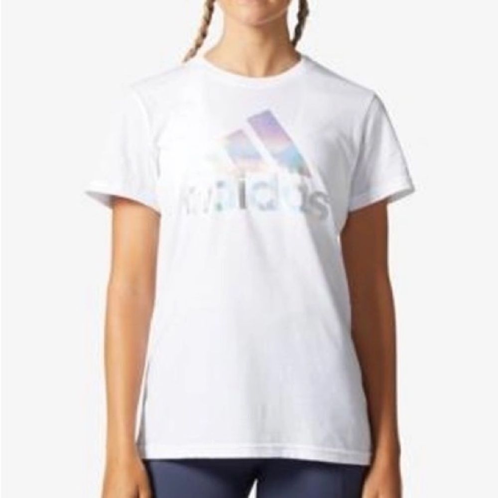 Adidas Originals White T-shirt Holographic Printed Logo Size S